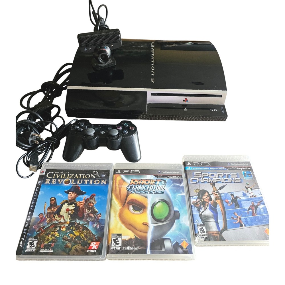 Sony PlayStation 3 PS3 CECHG01 40GB Console Bundle 3 Games Controller Eye Camera